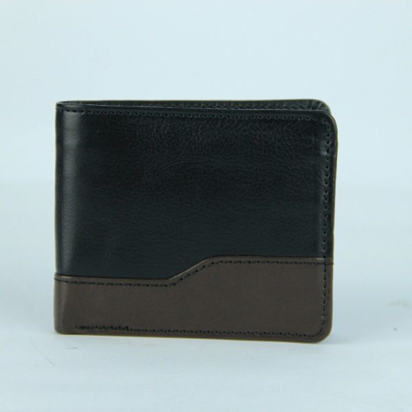 Genuine Black Leather Wallet for Men – Brown Accent Design