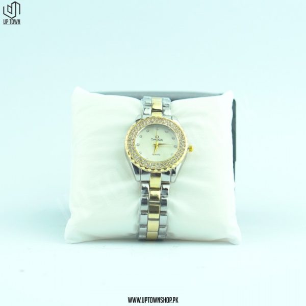 Fashion Diamond Dial Ladies Silver & Gold Chain Watch